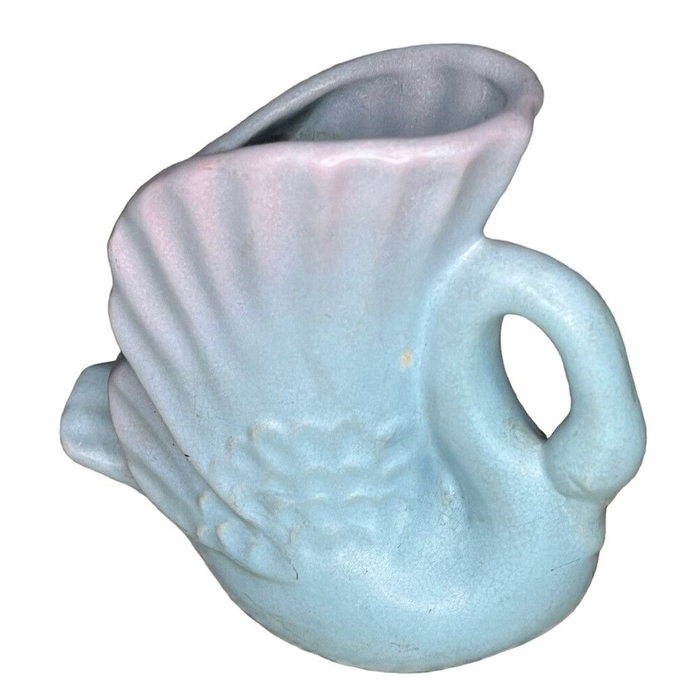 VTG Rosemeade Swan Vase  Aqua Blue Purple Tipped Matte MCM 1940-1960 N. Dakota